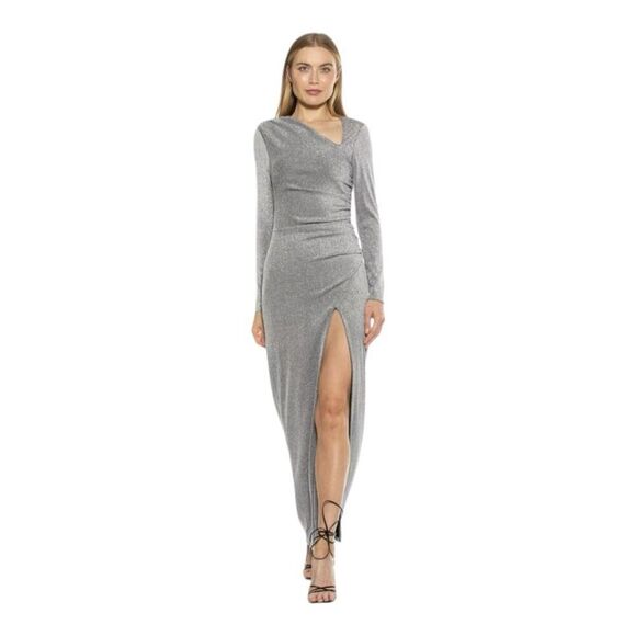 Alexia Admor Dresses & Skirts - Alexis Admor Cutout Silver Ruched Shimmer Gown Size Small
